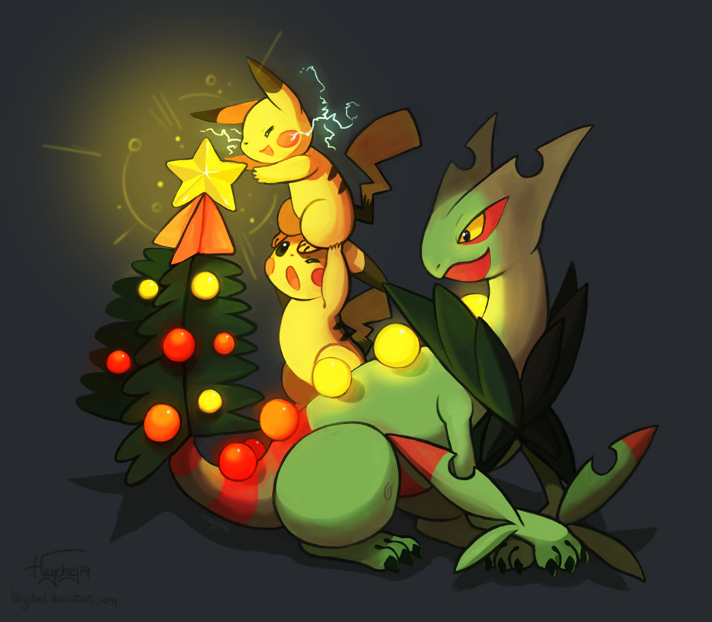christmas electricity haychel holidays nintendo pikachu pok&#233;mon pok&eacute;mon sceptile video_games