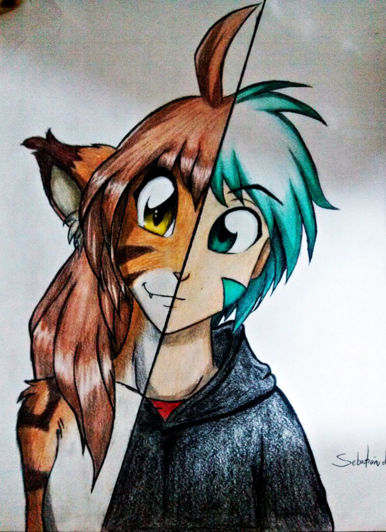 anthro blue_eyes blue_hair brown_nose clothed clothing color couple cute duo fangs feline female ferarceg flora_(twokinds) fur hair human jacket keidran long_hair looking_at_viewer male mammal orange_fur plain_background robe shirt short_hair sketch smile standing stripes teeth tiger topless trace_legacy twokinds webcomic white_background white_fur yellow_eyes