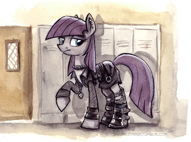 blue_eyes boots boulder_(mlp) clothing dress earth_pony elbow_gloves equine female fishnet fishnet_stocking friendship_is_magic fur gloves goth grey_fur hair high_school horse inside locker looking_at_viewer mammal maud_pie_(mlp) my_little_pony necklace piercing pony purple_hair solo sophiecabra standing