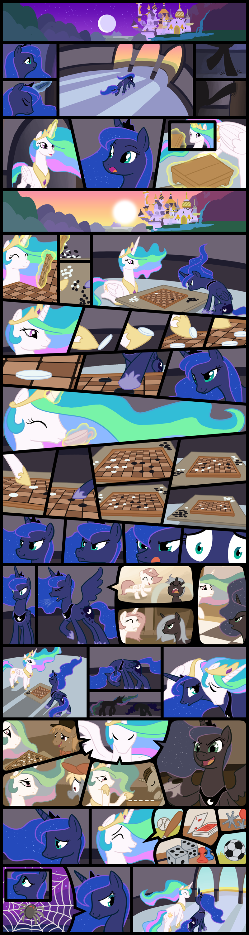 blue_fur blue_hair castle comic crown cutie_mark equine eyes_closed female feral friendship_is_magic fur game group hair horn horse icekatze long_hair magic mammal multi-colored_hair my_little_pony pony princess_celestia_(mlp) princess_luna_(mlp) royalty sibling sisters smile teal_eyes tongue tongue_out unicorn white_fur winged_unicorn wings