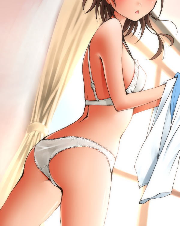 ass bra brown_hair dr_rex frilled_bra frills from_side head_out_of_frame lace lace-trimmed_panties nisekoi onodera_kosaki panties short_hair standing underwear underwear_only white_bra white_panties