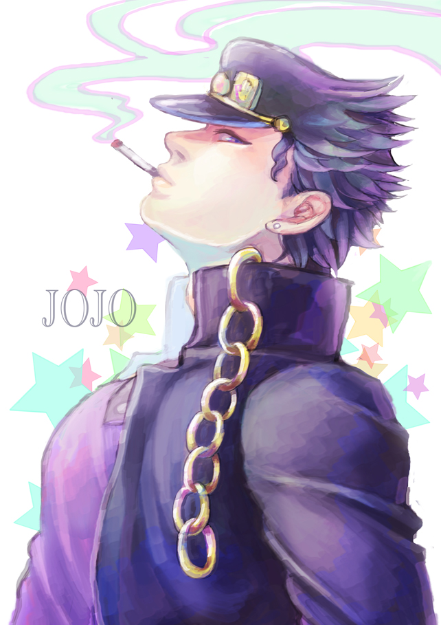 chain cigarette gakuran hat jojo_no_kimyou_na_bouken kuujou_joutarou male_focus purple_hair school_uniform solo yoshitaka1060