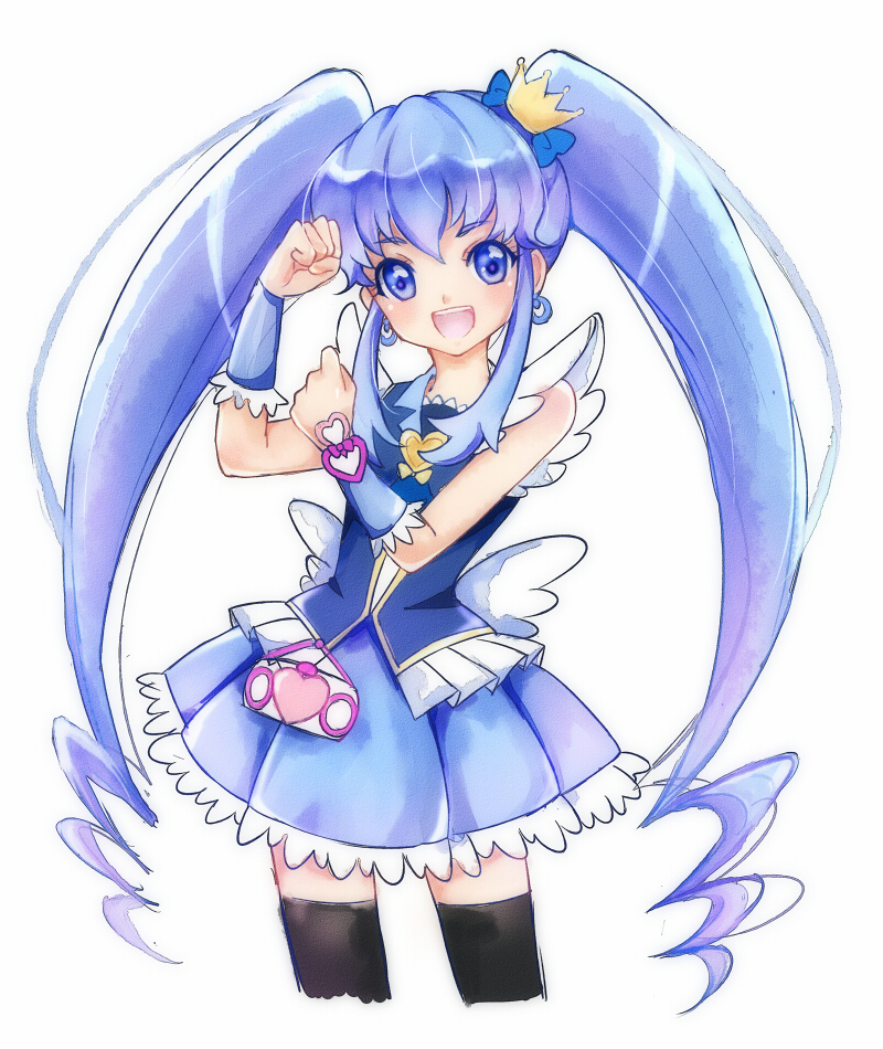 black_legwear blue_eyes blue_hair blue_skirt crown cure_princess happinesscharge_precure! heart lyra-kotto magical_girl open_mouth precure shirayuki_hime skirt solo thighhighs twintails