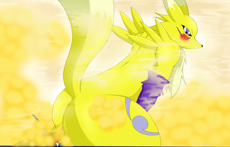 blush butt digimon facesitting fard fart gas lucario mustard_gas nintendo pok&#233;mon pok&eacute;mon renamon video_games