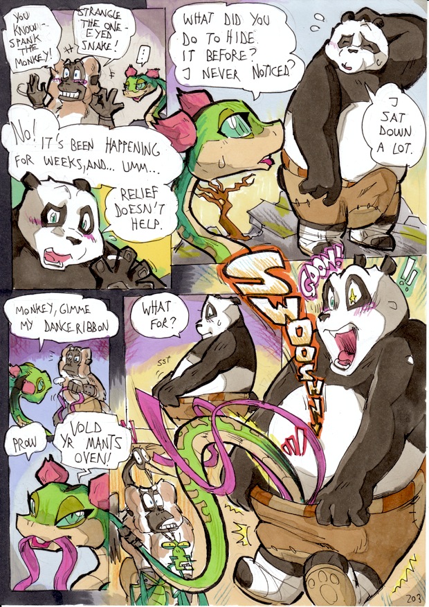 &lt;3 2014 anthro arthropod avian bear better_late_than_never bird blush clothing comic crane daigaijin dialog dreamworks english_text female fur green_eyes insect kung_fu_panda male mammal mantis master_crane master_mantis master_monkey master_viper monkey open_mouth panda po primate reptile scalie smile snake straight text white_fur