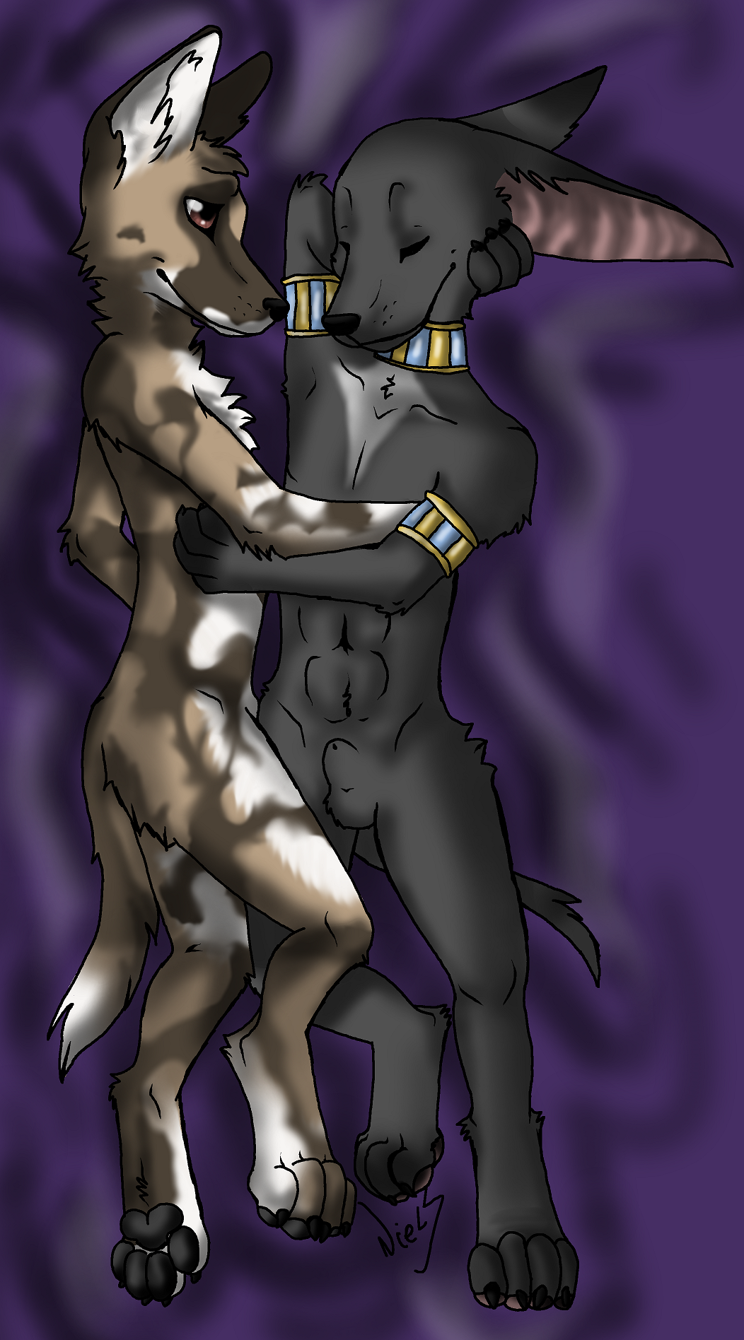 african anubis balls bed canine collar deity dog eyes_closed gay hug invalid_color male mammal ni3ls nude sheath wild