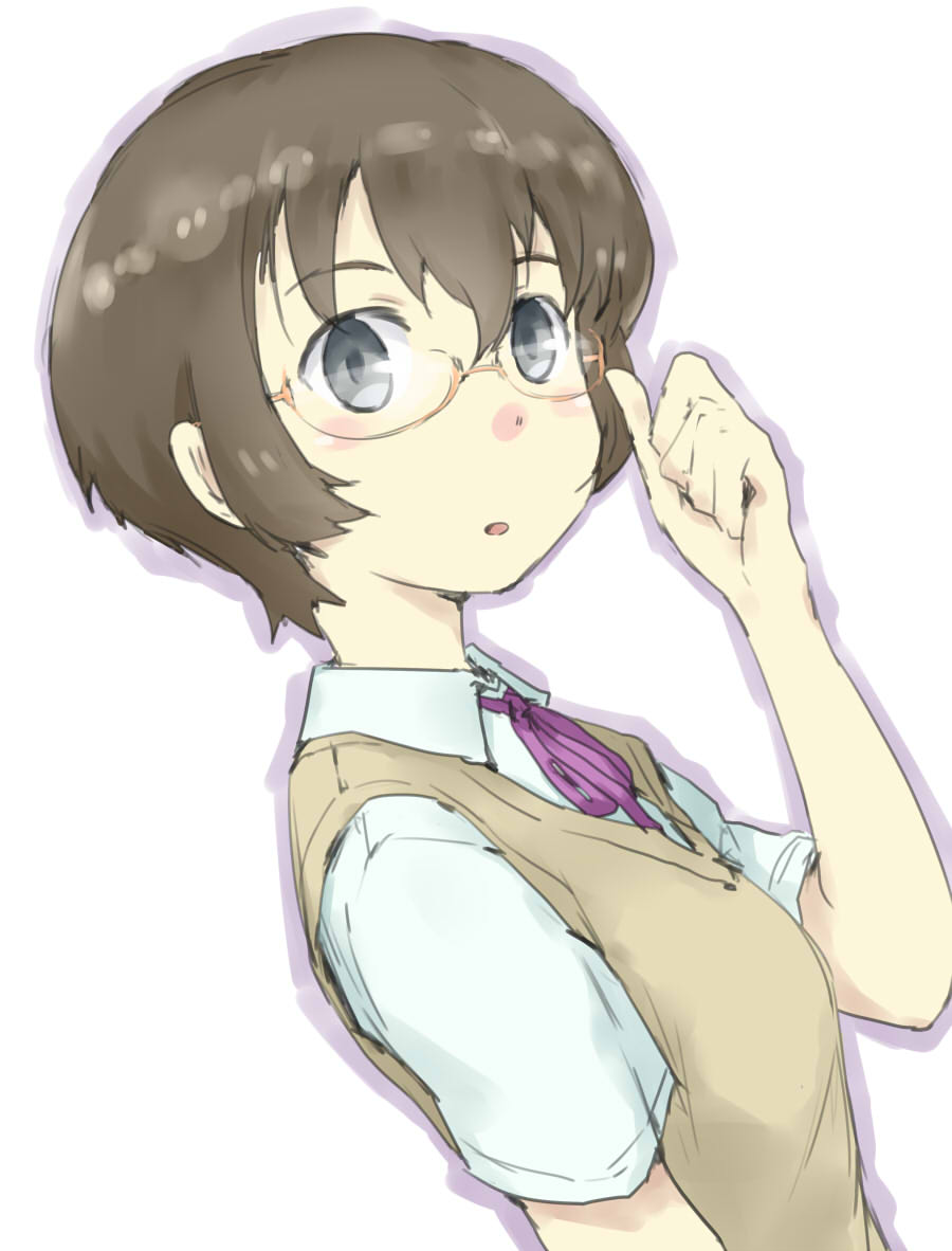 brown_hair gedou_(ge_ge_gedou) glasses grey_eyes ore_no_imouto_ga_konna_ni_kawaii_wake_ga_nai school_uniform short_hair solo tamura_manami