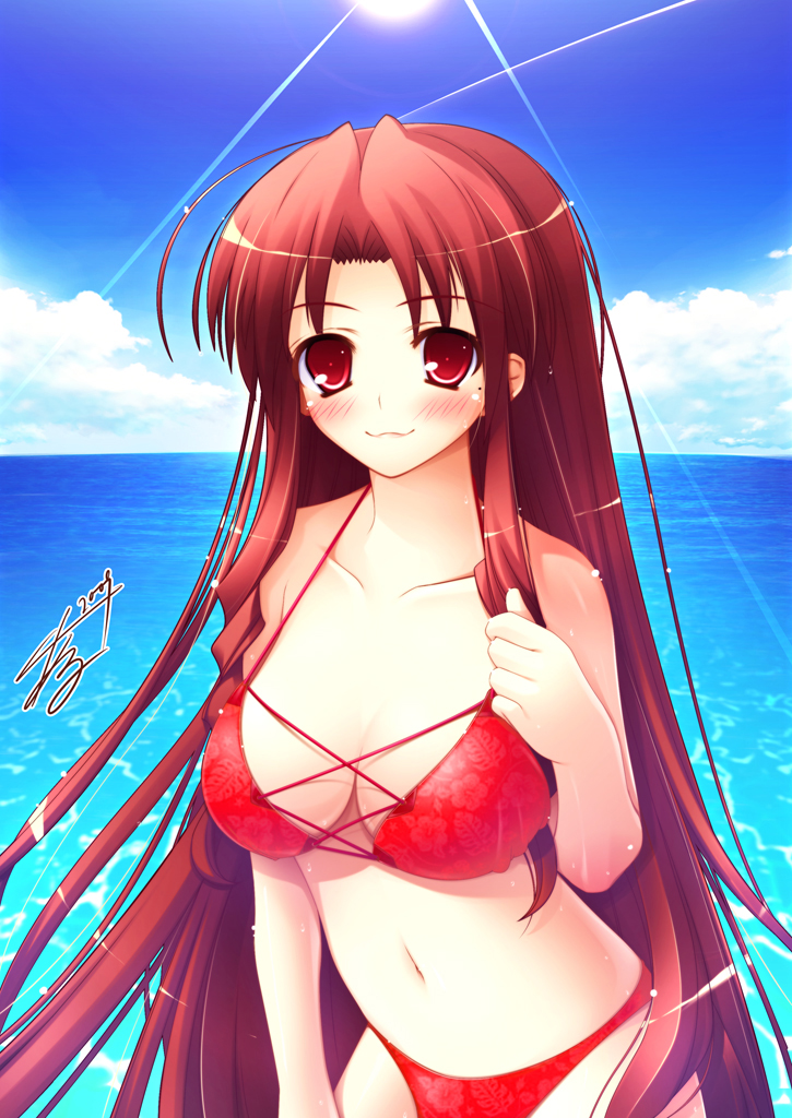 :3 aru_(abyssinia) bikini day long_hair mahou_sensei_negima! naba_chizuru red_eyes red_hair solo swimsuit
