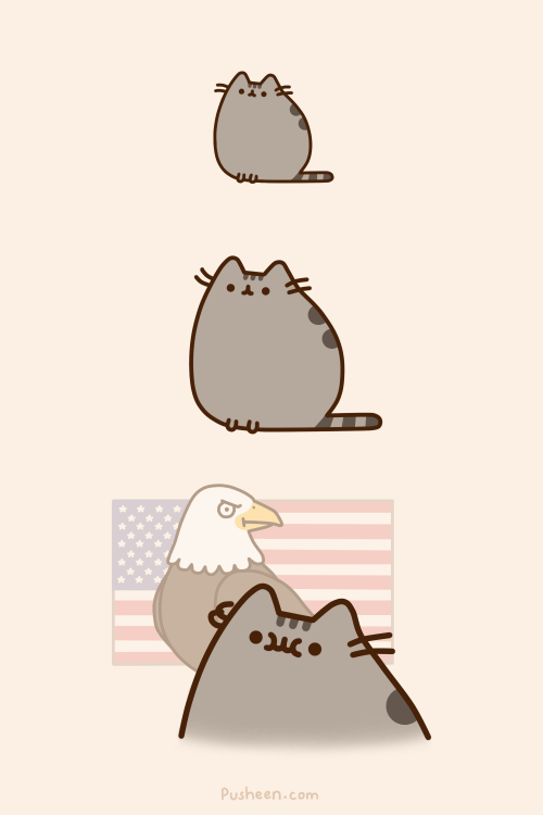 :3 ambiguous_gender america american_flag animated avian bird cat eagle feline fur grey_fur happy mammal plain_background pusheen pusheen_corp solo