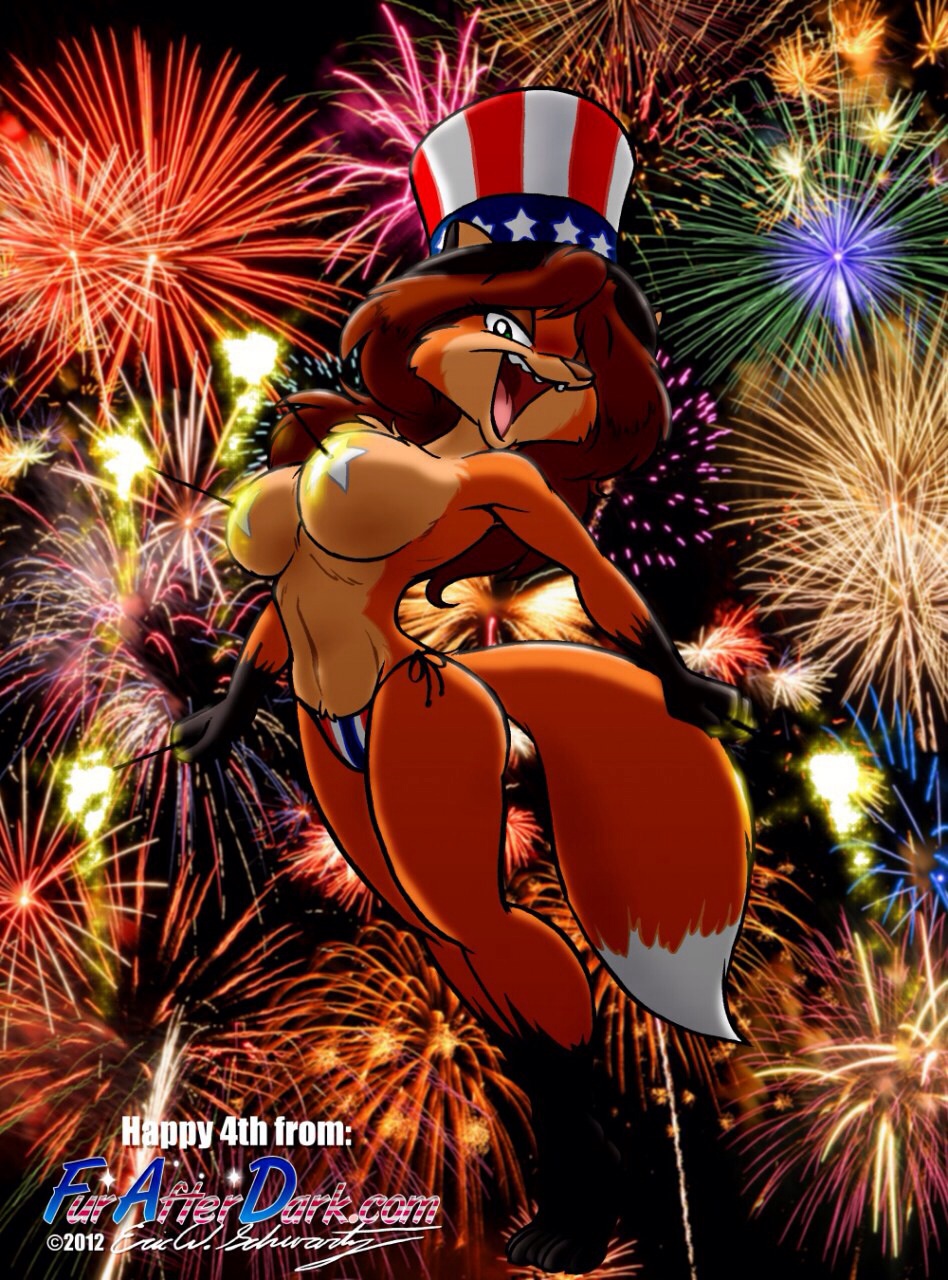 4th_of_july big_breasts bikini breasts canine clothed clothing eric_schwartz female fireworks fox fur furafterdark gloves_(marking) green_eyes hat holiday independence_day looking_at_viewer mammal markings orange_fur pasties sheila_vixen skimpy socks_(marking) solo sparkler star stars_and_stripes swimsuit top_hat