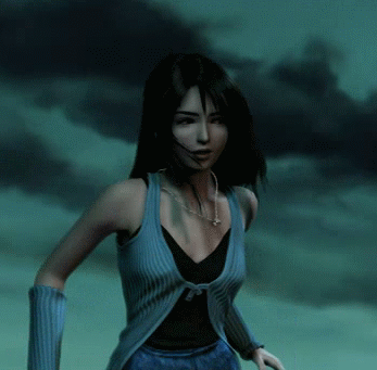 3d animated animated_gif arm_warmers black_hair bounce bouncing bouncing_breasts breasts cg cgi cloud clouds final_fantasy final_fantasy_viii jewelry jiggle lowres necklace panicked rinoa_heartilly running searching
