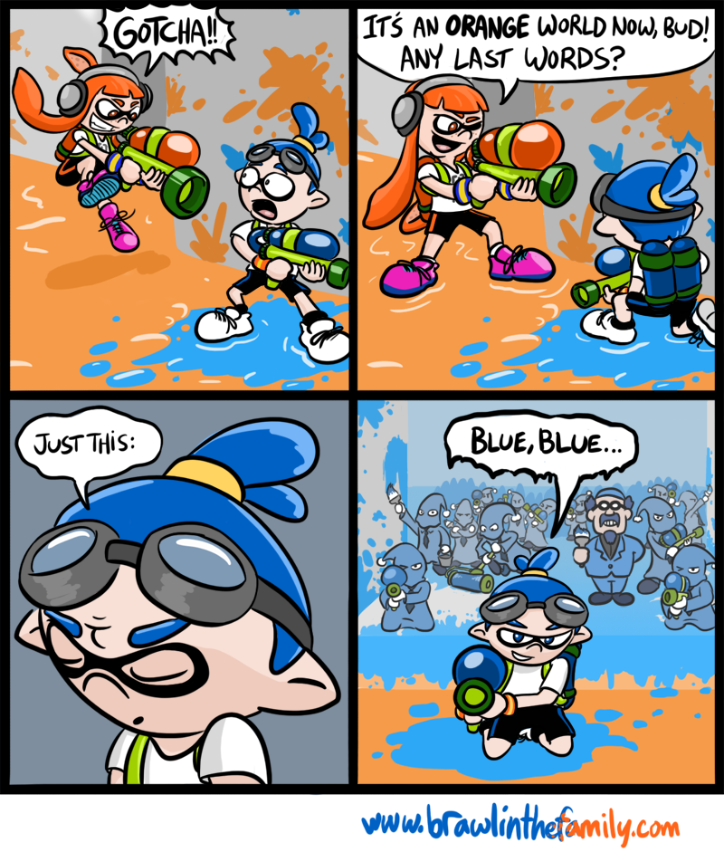 brawl_in_the_family comic earthbound english_text eyewear female glasses goggles headphones human inkling male mammal matthew_taranto orange_eyes paint splatoon text