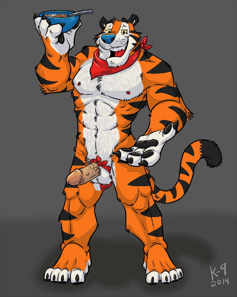 abs anthro balls biceps big_muscles cereal feline fur k-9 kellogg's kellogg's looking_at_viewer male mammal muscles nipples nude open_mouth pecs penis solo standing tiger tony_the_tiger