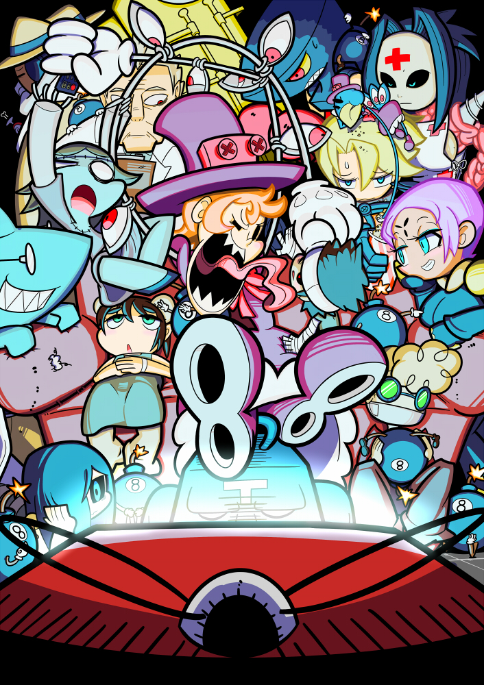 6+boys 6+girls avery_(skullgirls) bandage big_band black_hair blonde_hair blue_eyes bomb brown_hair bun_cover chair controller double_bun dr._avian_(skullgirls) dr_avian_(skullgirls) dress fin fins glasses goggles grin hair_over_one_eye hat hive_(skullgirls) ileum_(skullgirls) kuchibashi_(9180) leduc_(skullgirls) long_hair long_tongue mask mechanical_arms multiple_boys multiple_girls old_man open_mouth orange_hair peacock_(skullgirls) popcorn red_eyes remote_control saxaphone shark short_hair sitting skullgirls smile stanley_whitefin stitches teeth television tommy_ten-tons tongue tongue_out top_gat top_hat yellow_sclera