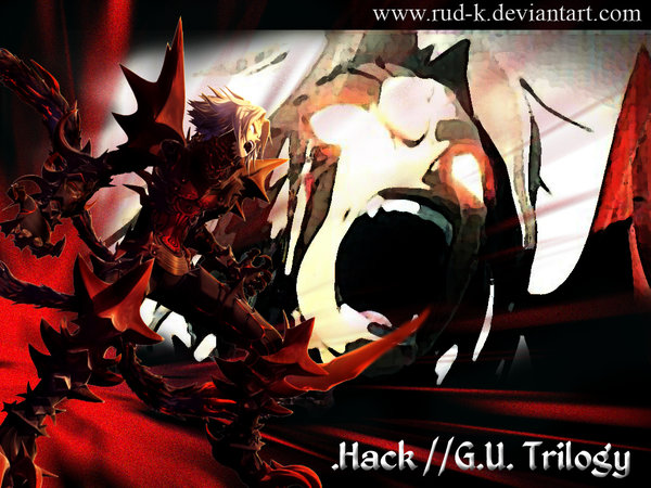 .hack// .hack//g.u. angry b-st_haseo claws cyber_connect_2 deviantart_thumbnail epic fan_art fangs glowing glowing_eyes haseo multiple_tails red_eyes rud-k tail white_hair
