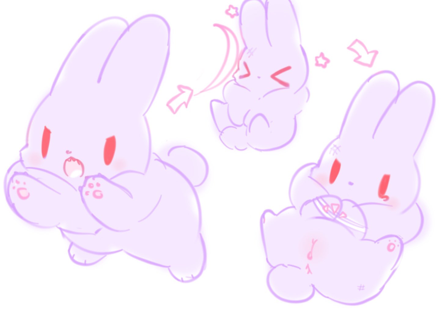 &gt;_&lt; anus bodily_fluids dewlap_(anatomy) eyes_closed female feral fluffy fur genitals lagomorph leporid mammal nakimayo paws pink_paws pink_pussy purple_body purple_fur pussy rabbit simple_background sketch solo solo_focus tears terraria white_background wrists_tied