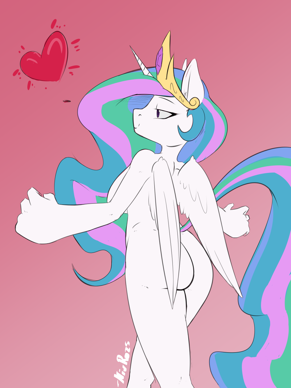 big_breasts breasts butt equine female friendship_is_magic horn horse mammal my_little_pony nivrozs nude pony princess_celestia_(mlp) smile solo wings