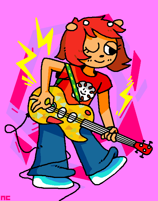 2016 anthro clothing digital_drawing_(artwork) digital_media_(artwork) female fur guitar hair horn lammy_lamb musical_instrument nicommunism one_eye_closed orange_body orange_clothing orange_fur orange_shirt orange_topwear parappa_the_rapper pink_background playing_guitar playing_music plucked_string_instrument red_hair shirt short_hair signature simple_background solo sony_corporation sony_interactive_entertainment string_instrument topwear um_jammer_lammy
