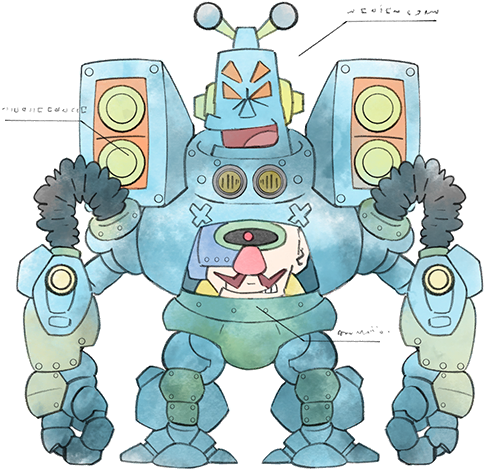 2boys armor big_nose blue_armor cyborg dr._crygor facial_hair looking_at_viewer lowres mecha mike_(warioware) multiple_boys mustache official_art open_mouth orange_eyes pink_nose robot smirk speaker takeuchi_kou third-party_source warioware warioware:_get_it_together!