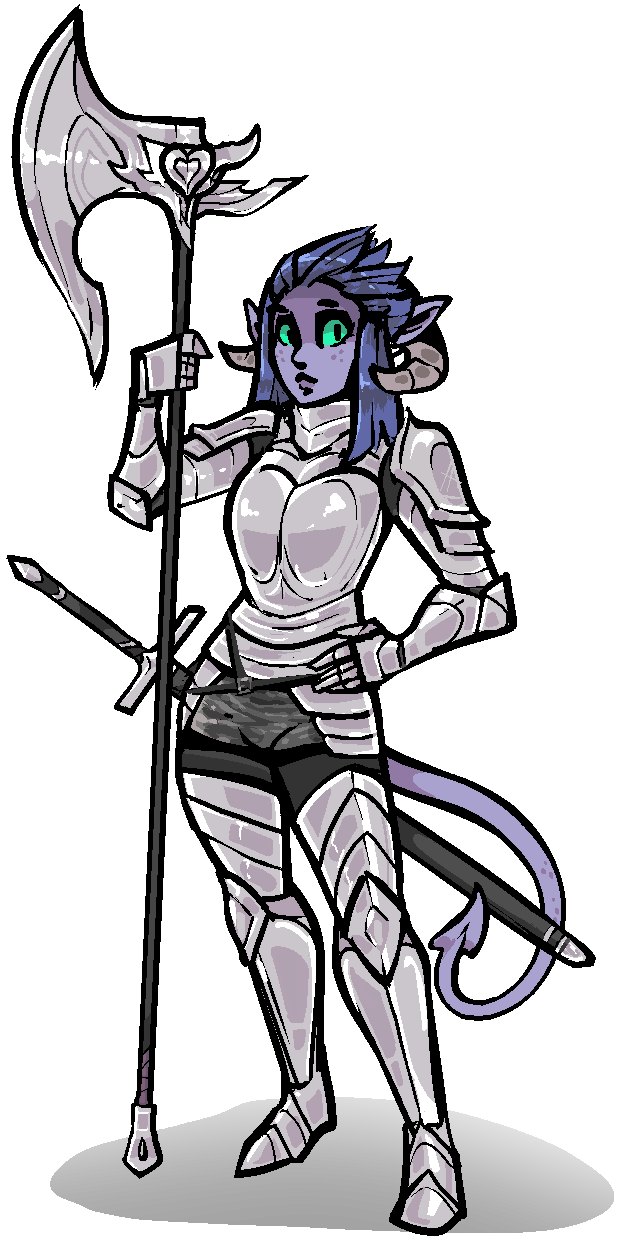 5_fingers alpha_channel armor biped female fingers hair hi_res holding_object holding_weapon horn horned_humanoid humanoid humanoid_pointy_ears jam_(artist) not_furry simple_background solo spade_tail tail tailed_humanoid tiefling transparent_background weapon