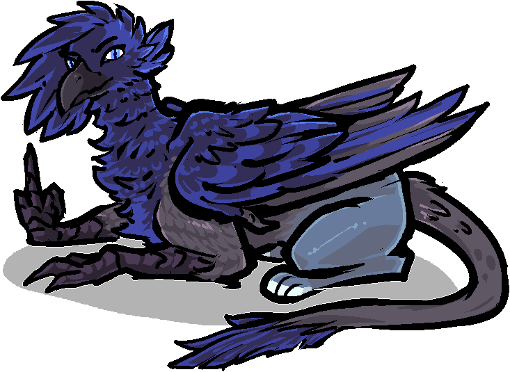 alpha_channel ambiguous_gender avian beak blue_body blue_feathers claws eyebrows feathered_wings feathers feral gesture gryphon hand_gesture jam_(artist) middle_finger mythological_avian mythological_creature mythology paws quadruped simple_background solo tail transparent_background wings