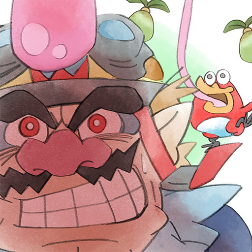 1boy big_nose bird clenched_teeth facial_hair food fruit goggles goggles_on_headwear helmet long_tongue mustache official_art pointy_ears pyoro_(warioware) red_eyes sweatdrop takeuchi_kou teeth thick_eyebrows third-party_source tongue wario warioware warioware:_get_it_together!