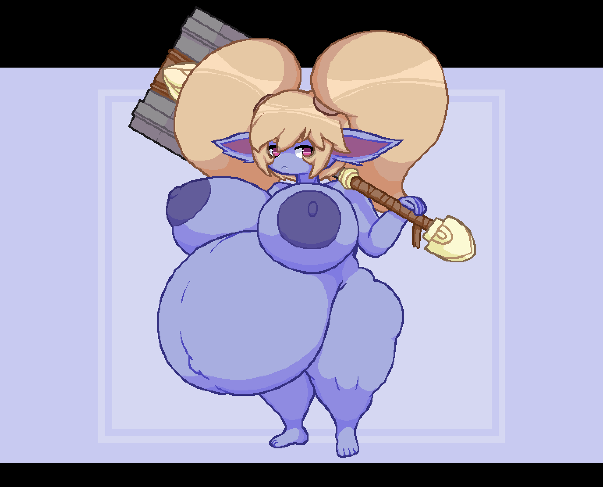 alyaska2201 belly belly_expansion big_breasts big_butt breasts butt digital_media_(artwork) expansion female hi_res huge_hips inflation league_of_legends overweight pixel_(artwork) poppy_(lol) pregnant riot_games short_stack slightly_chubby solo thick_thighs wide_hips yordle