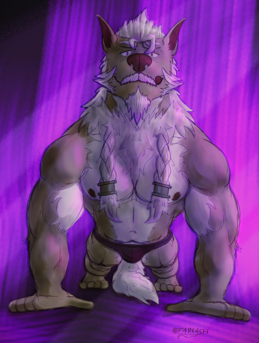 anthro blizzard_entertainment bulge canid canine canis clothing exercise f4rk4sh farkas_(f4rk4sh) full-length_portrait male mammal mostly_nude muscular pecs perspective portrait push-up solo underwear warcraft were werecanid wolf worgen workout