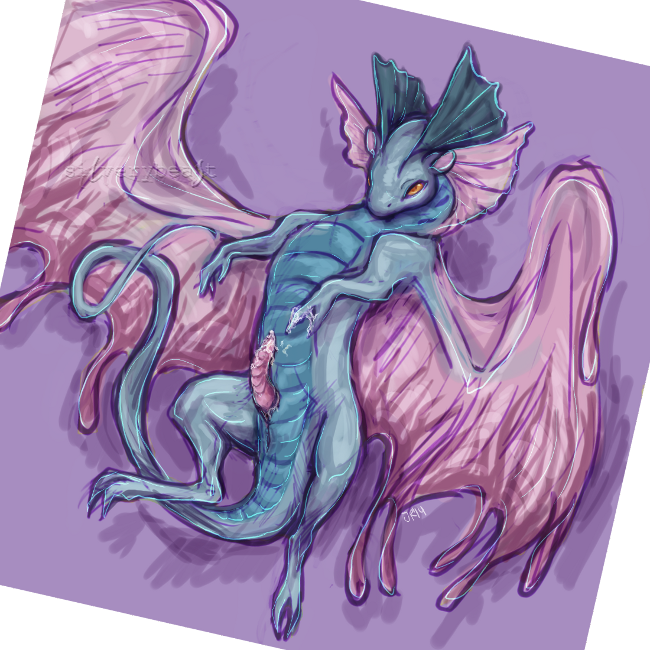 alpha_channel anus cum cum_on_hand cum_on_self digitigrade dragon erection fae_dragon feral flight_rising frills genital_slit lying male on_back penis plain_background scalie silverybeast slit solo transparent_background wings