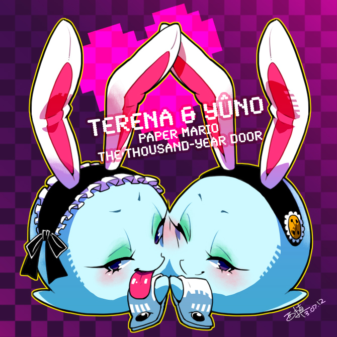 2girls animal_ears artist_request blush boo female lahla looking_at_viewer multiple_girls nintendo paper_mario peeka purple_eyes rabbit_ears sibling sisters super_mario_bros. tongue tongue_out twins video_games