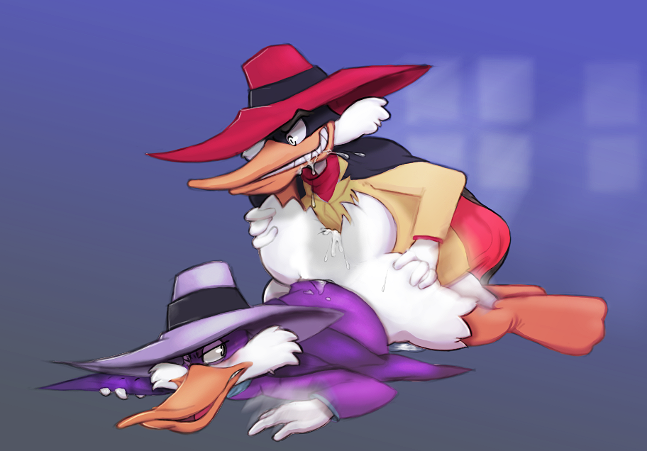 anal avian cum dangpa darkwing_duck darwing_duck drake_mallard duck duo gay hat male negaduck orgasm penetration sex