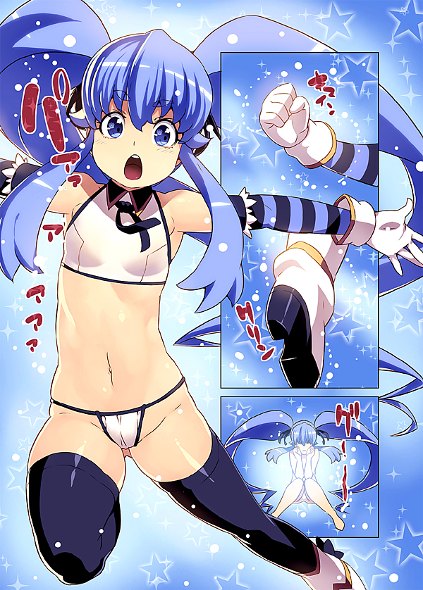 bikini blue_eyes blue_hair blush boots cure_princess detached_sleeves gloves happinesscharge_precure! long_hair magical_girl multiple_views precure shirayuki_hime swimsuit tasaka_shinnosuke thighhighs transformation twintails