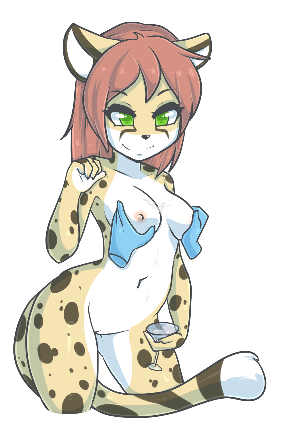 alpha_channel anthro areola breasts cheetah disembodied_hand feline female fur green_eyes hair mammal navel nipples nude plain_background pussy solo transparent_background zyira