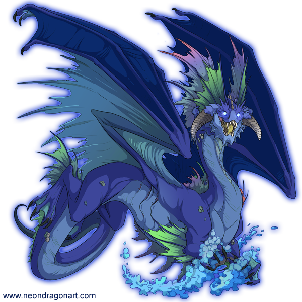 blue_body blue_eyes bubble deity diety dragon fin flight_rising gills glowing glowing_eyes horn male neondragon plain_background scalie solo tidelord transparent_background water wings