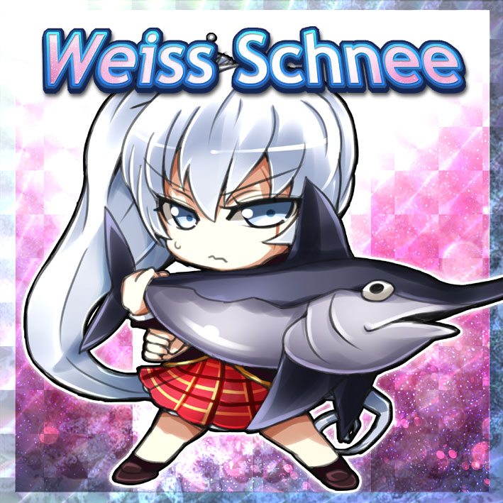 1girl character_name chibi nekoyuu ponytail rwby scar serious solo swordfish weiss_schnee white_hair