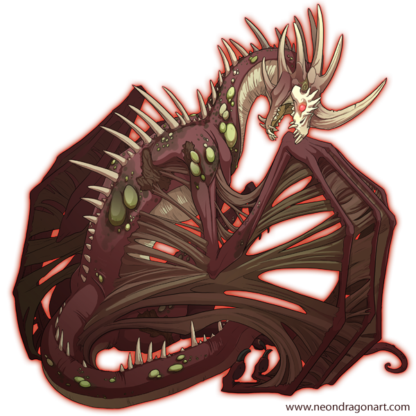 deity dragon female flight_rising horn neondragon plaguebringer red_eyes solo spines wings