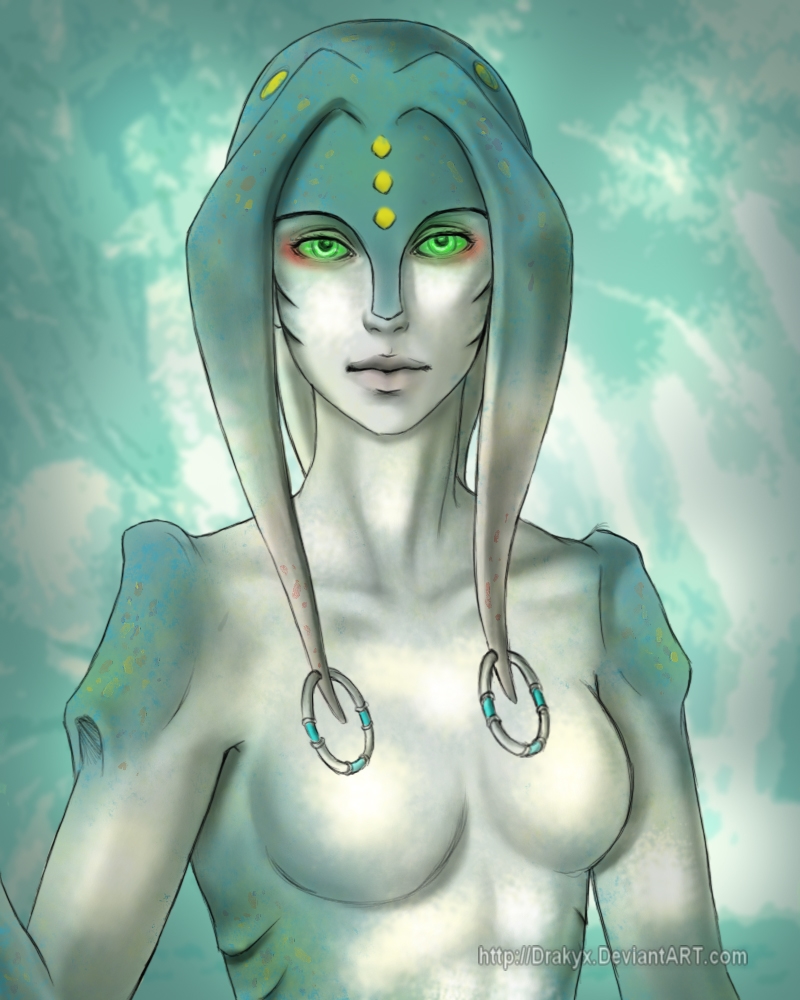 breasts drakyx female gills green_eyes green_sclera looking_at_viewer piercing small_breasts solo the_legend_of_zelda twilight_princess video_games zora