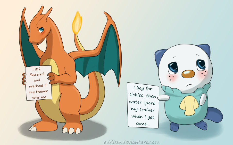 ambiguous_gender blush charizard eddiew english_text nintendo oshawott pok&eacute;mon pok&eacute;shaming text video_games