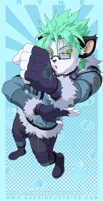 2008 anthro coat eyewear fingerless_gloves fur glasses gloves green_eyes green_hair hair j_axer lemur male mammal open_mouth primate solo stubble white_fur winter_coat