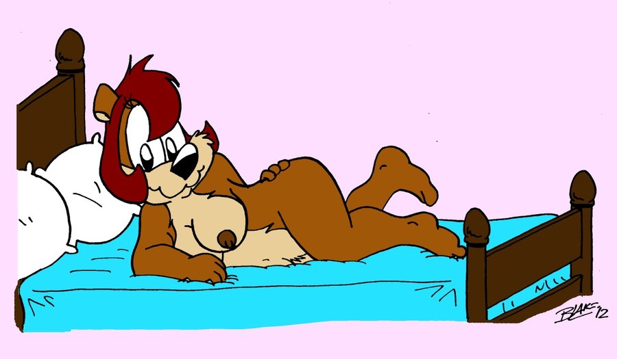 areola bear bed breasts brown_hair cynthia_barlow female hair hand_on_thigh looking_at_viewer lying mammal nipples nude pillow pubes trbb world_of_fizz