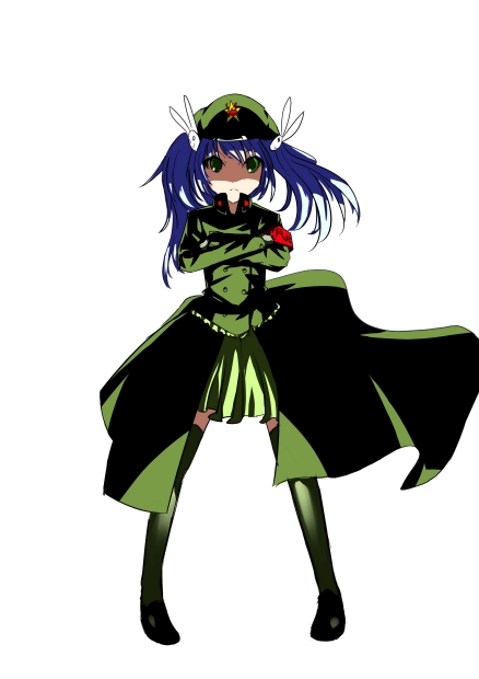 blue_hair casvan crossed_arms green_dam hat os-tan personification solo thighhighs