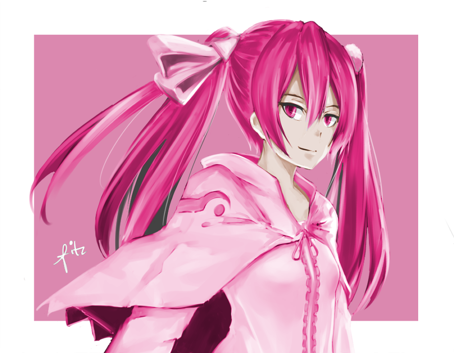 akame_ga_kill! breasts capelet fitz_(fita_is_the_smartest) hair_ribbon long_hair mine_(akame_ga_kill!) pink pink_eyes pink_hair ribbon small_breasts smile solo twintails