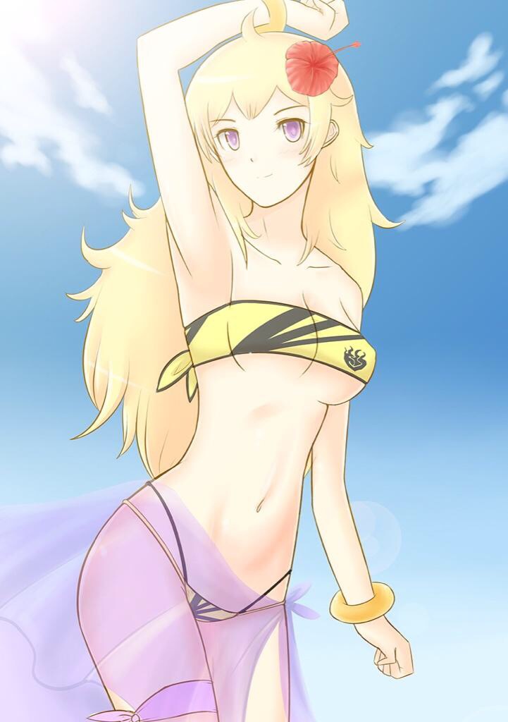 blonde_hair breasts cat_with_a_brush duplicate flower hair_flower hair_ornament md5_mismatch purple_eyes rwby yang_xiao_long