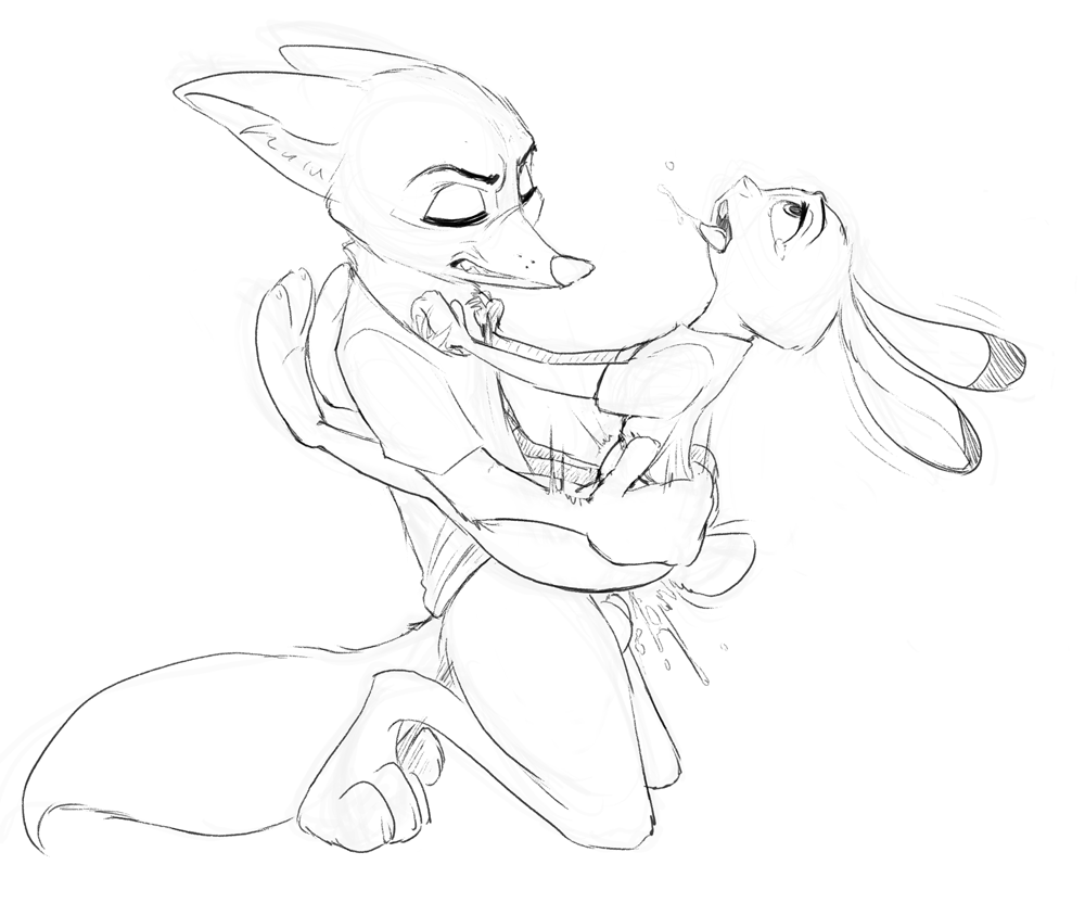 2018 abdominal_bulge ambiguous_penetration anthro anthro_on_anthro balls barefoot black_and_white bottomless buckteeth canine clothed clothing dipstick_ears disney drooling duo female female_penetrated fox hand_on_chest hip_grab interspecies judy_hopps kneeling lagomorph looking_pleasured male male/female male_penetrating mammal monochrome motion_lines nick_wilde paws penetration rabbit robcivecat rough_sex saliva sex side_view simple_background tears teeth tongue tongue_out white_background zootopia
