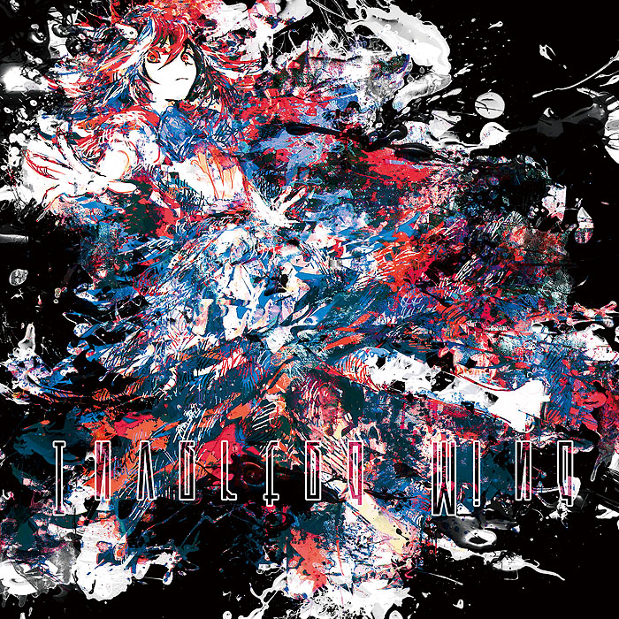 abstract album_cover black_hair bow cover dress english horns kijin_seija meola multicolored_hair outstretched_arms red_eyes red_hair short_hair solo streaked_hair touhou white_hair