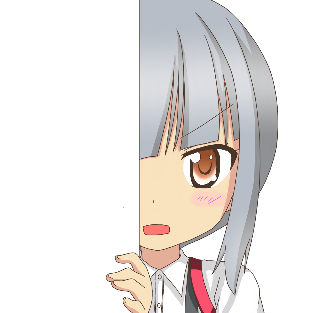 brown_eyes kantai_collection kasumi_(kantai_collection) looking_at_viewer nagineko open_mouth peeking_out school_uniform silver_hair solo suspenders transparent_background