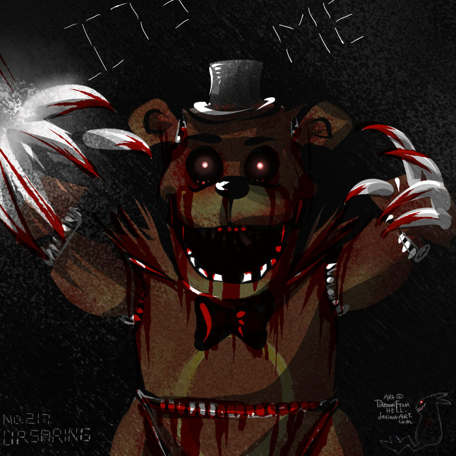 ambiguous_gender bear blood bow_tie brown_fur claws creepy five_nights_at_freddy's freddy_(fnaf) fur grizzly_bear hat looking_at_viewer machine mammal mechanical nightmare_fuel nintendo open_mouth pok&eacute;mon pokemonfromhell robot solo teeth text ursaring video_games