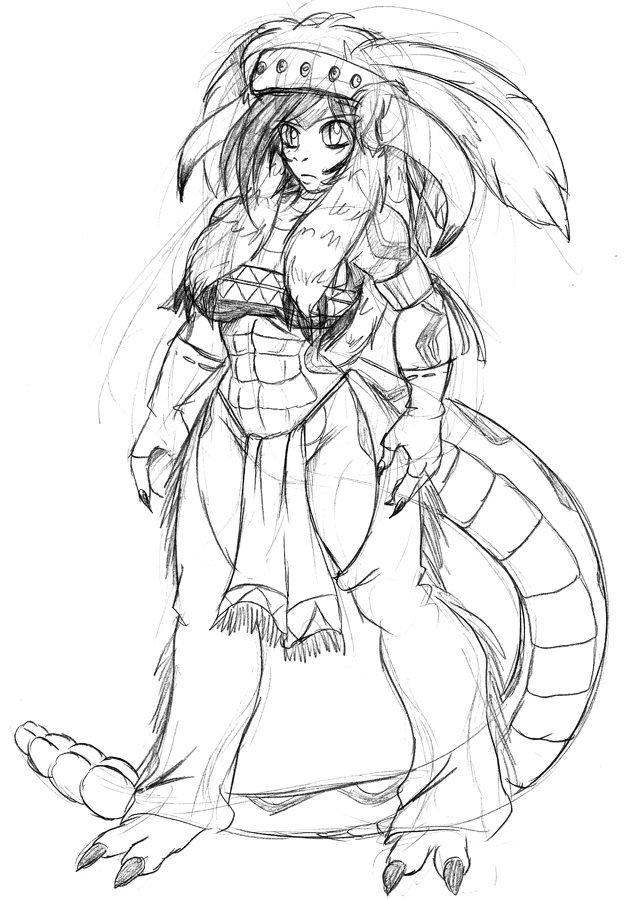 abs anthro arm_markings armband avencri black_hair breasts clothed clothing female fingerless_gloves gloves hair headdress loincloth markings native_american rattlesnake scalie sitala sketch skimpy solo standing thighs under_boob