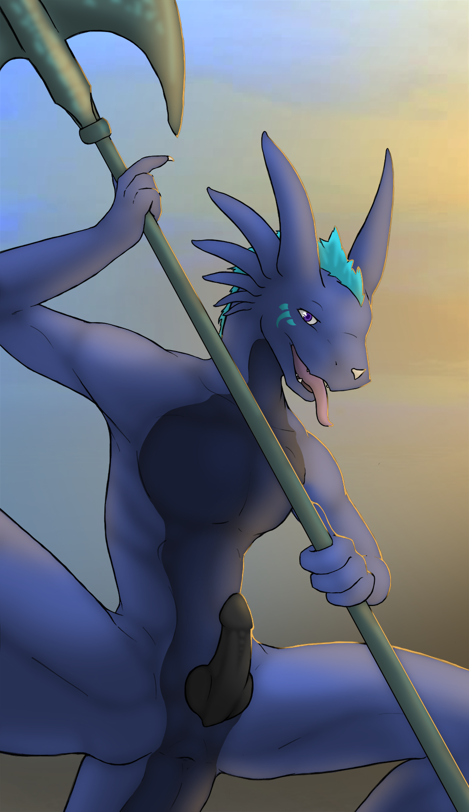anthro anus dragon erection knot looking_at_viewer male penis scalie tenecayr tenecayr_(artist) tongue weapon