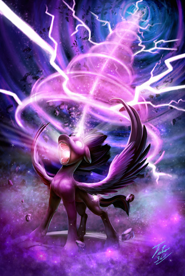 2014 beam cutie_mark electricity equine female friendship_is_magic glowing glowing_eyes hair horn magic mammal multi-colored_hair my_little_pony purple_hair rock solo tsitra360 twilight_sparkle_(mlp) winged_unicorn wings